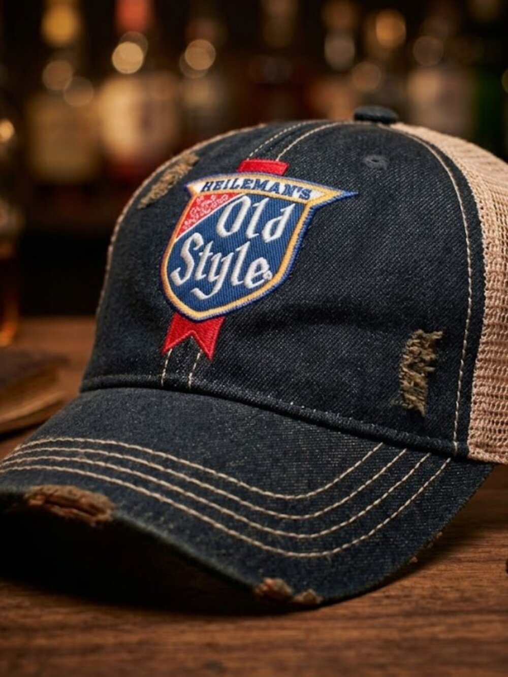 Retro Old Style Beer Trucker Hat Vintage Heileman Distressed Denim Snapback Cap!